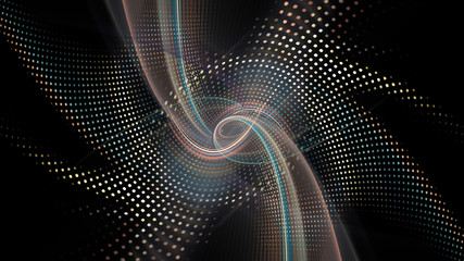 Poster - Abstract background element. Fractal graphics series. Composition of glowing lines and mosaic halftone effects. Wide format high resolution image. 3d illustration