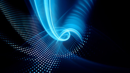 Poster - Abstract background element. Fractal graphics series. Composition of glowing lines and mosaic halftone effects. Wide format high resolution image. 3d illustration