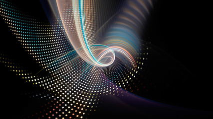 Poster - Abstract background element. Fractal graphics series. Composition of glowing lines and mosaic halftone effects. Wide format high resolution image. 3d illustration
