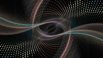 Poster - Abstract background element. Fractal graphics series. Composition of glowing lines and mosaic halftone effects. Wide format high resolution image. 3d illustration