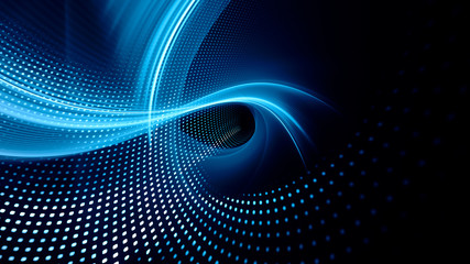 Poster - Abstract background element. Fractal graphics series. Composition of glowing lines and mosaic halftone effects. Wide format high resolution image. 3d illustration
