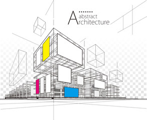 Poster - Architecture building construction urban 3D illustration abstract background. 