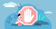 Stop sign vector illustration. Flat tiny prohibition gesture person concept