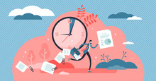 Late Vector Illustration. Flat Tiny Tight Schedule Delay Persons Concept.