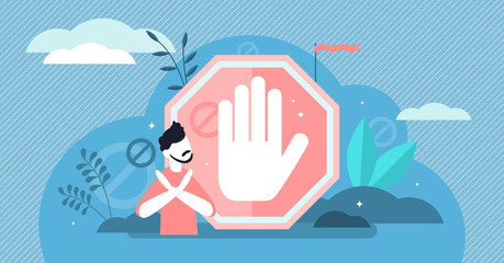 stop sign vector illustration. flat tiny prohibition gesture person concept