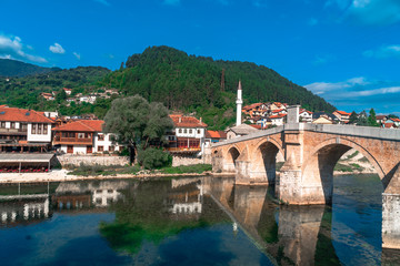 Poster - Neretva River and Houses with Old Bridge