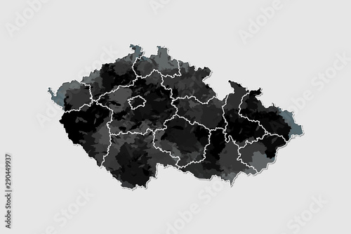 Fotografía Czech Republic watercolor map vector illustration of black color with border lin