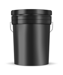 Wall Mural - black glossy metal or plastic bucket with handle isolated on white background, realistic vector mock