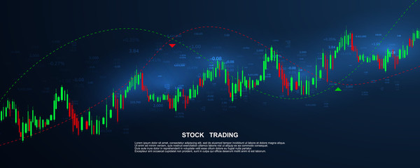 Poster - Stock market graph or forex trading chart for business and financial concepts, reports and investment on dark background. Vector illustration
