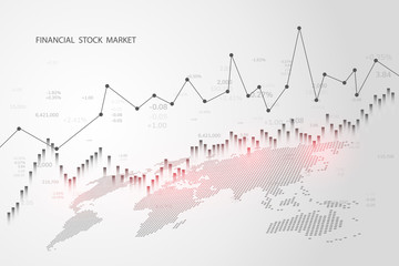 Poster - Stock market graph or forex trading chart for business and financial concepts, reports and investment on grey background.Japanese candles . Vector illustration