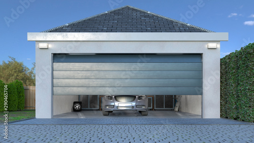 Fotografía Garage entrance with sectional doors. 3d illustration
