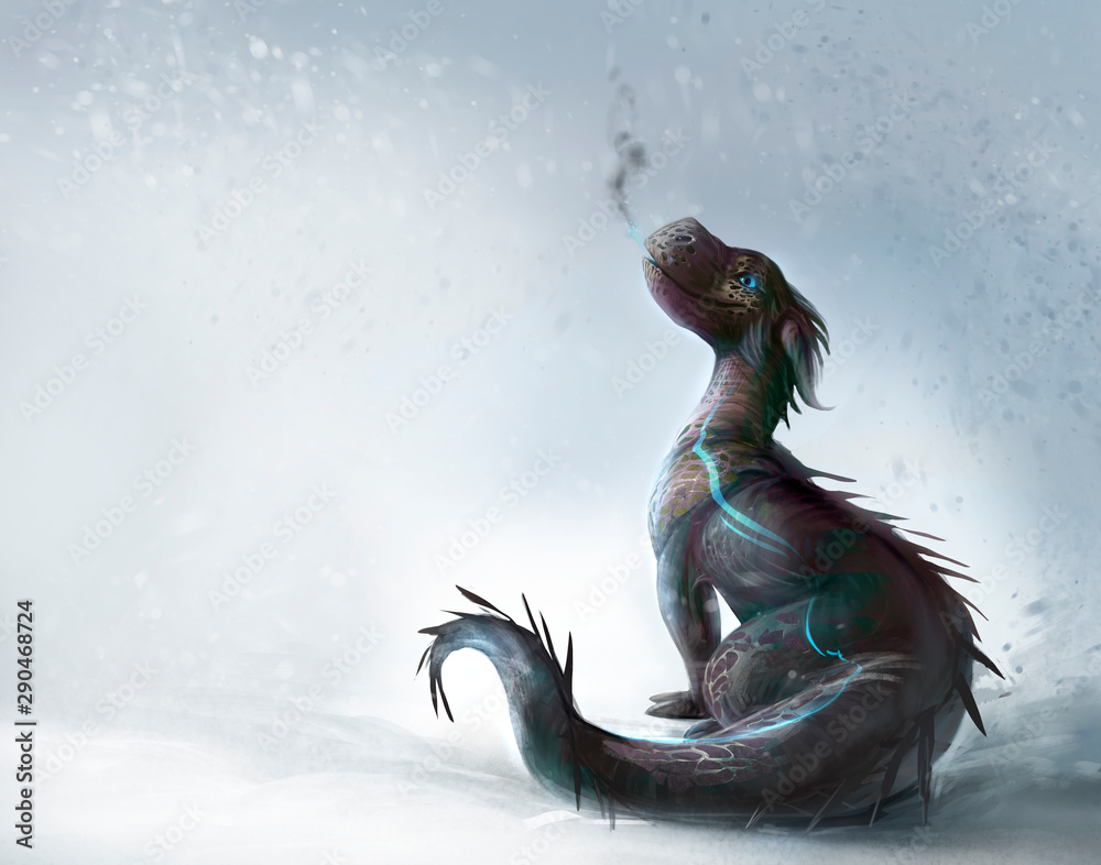 Dragon on the snow illustration Stock Illustration | Adobe Stock