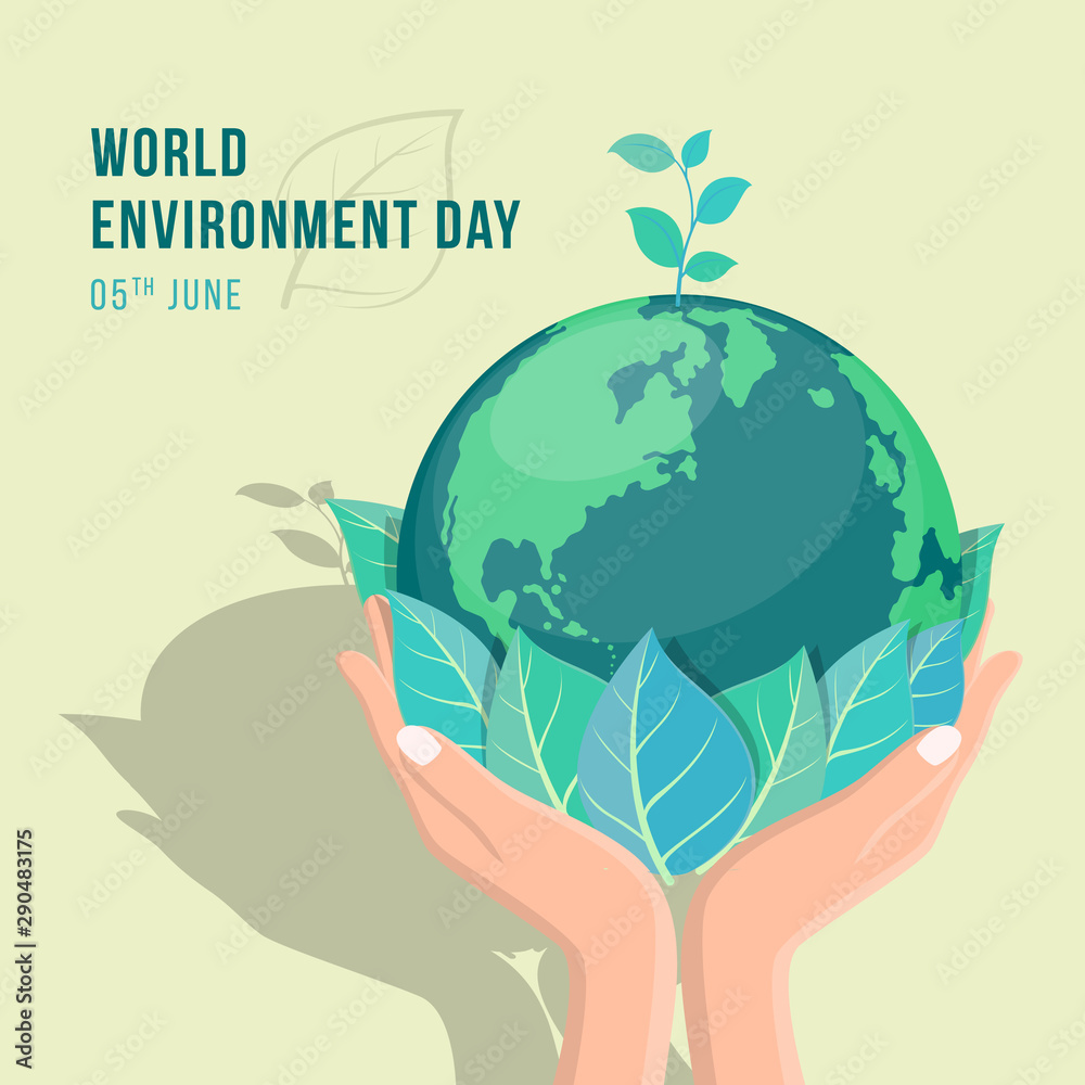 world environment day banner with hand hold leaf and seed plant on circle earth world vector design - obrazy, fototapety, plakaty 