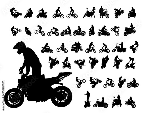 Fotomural Set of motor bike and man white background