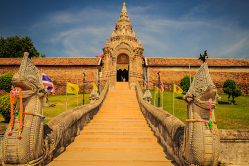 Landmark wat thai, sunset in temple Chiang mai Thailand