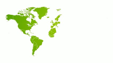 Wall Mural - world map showing up with countries easing in/ 4k animated global world map intro background with co