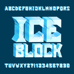 Fototapete - Ice Block alphabet font. 3D ice cracked letters and numbers. Stock vector typeface for your typography design.