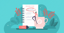 Priorities Vector Illustration. Tiny Agenda Importance List Persons Concept