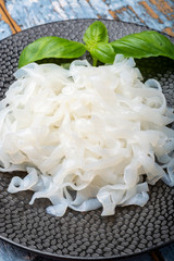 Wall Mural - White konjac shirataki noodles, gluten free and no fat diet vegetarian and vegan Asian food