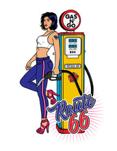 Vintage Gas Pump Pin-Up Girl. Pin-Up Girl On Gas Station.