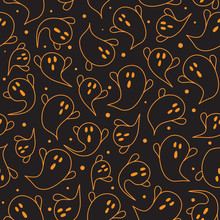 Halloween Ghost Seamless Pattern On Black Background. Cute Halloween Ghost Pattern Background. Halloween Theme Design Vector Illustration