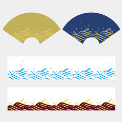 Wall Mural - Japanese wave pattern frame illustration set