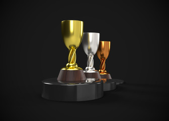 Gold Silver & Bronze Trophy Champions Winner 3D Render