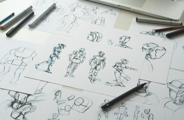 Wall Mural - animator designer development designing drawing sketching development creating graphic pose characte
