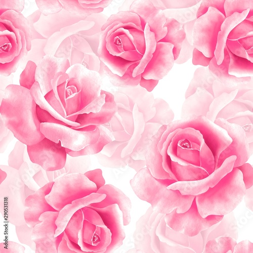 Seamless pattern with spring flowers. Delicate floral background with roses