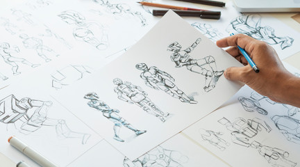 Wall Mural - animator designer development designing drawing sketching development creating graphic pose characte