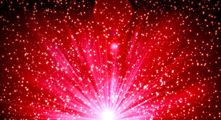 Poster - Red Christmas background, holiday, magic, stars, confetti, surprise, flash light, bright