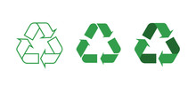 Three Green Recycling Symbol Icons Set