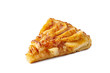 Piece of french apple tart on white
