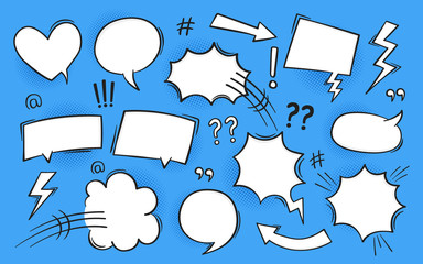 Fototapete - Comic book text speech bubble in pop art style with halftone and lightning bolts. Talk chat retro speak message. Empty white blank comment
