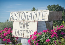 Wine Tasting Sign In The Countryside - Tuscany, Italy