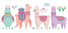 Cute Llamas With Funny Quotes. Funny Hand Drawn Characters.