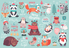 Christmas Set, Hand Drawn Style - Calligraphy, Animals And Other Elements.