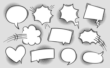 Fototapete - Comic book text speech bubble in pop art style with halftone shadows. Talk chat retro speak message. Empty white blank comment