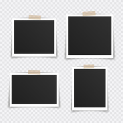 Wall Mural - vector photo frame mockup design. super set photo frame on sticky tape isolated on transparent backg