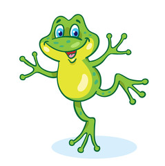 Sticker - Lucky little dancing frog in cartoon style. Isolated on white background.