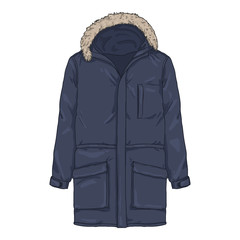 Wall Mural - Vector Cartoon Dark Blue Parka Jacket.