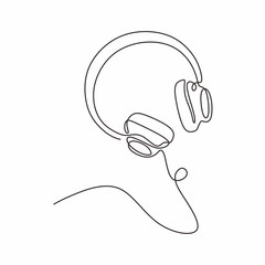 Wall Mural - continuous line drawing headphones music theme vector illustration minimalist design