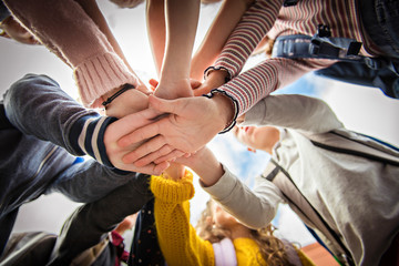 Wall Mural - A Group of school child standing together with hand over