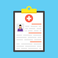 Poster - Medical clipboard with female icon. Flat cartoon style. Vector illustration.