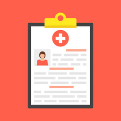 Poster - Medical clipboard with female icon. Flat cartoon style. Vector illustration.