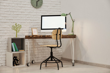 Canvas Print - Comfortable home workplace with computer on desk