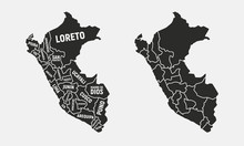 Peru Map. Poster Map Of Peru With State Names. Peru States Map Background. Vector Illustration