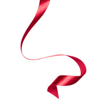 Shiny Satin Ribbon In Red Color Isolated On White Background Close Up .Ribbon Image For Decoration Design.