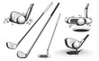 Golf clubs and a ball. Retro monochrome vector illustration.