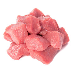 Wall Mural - Raw chopped beef meat pieces isolated om white background cut out.